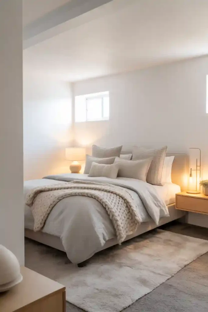 Light & Bright Neutral Basement Bedroom