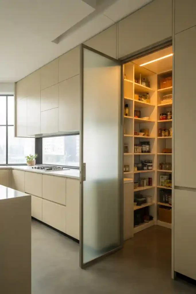Hidden Pantry with Glass Pivot Door