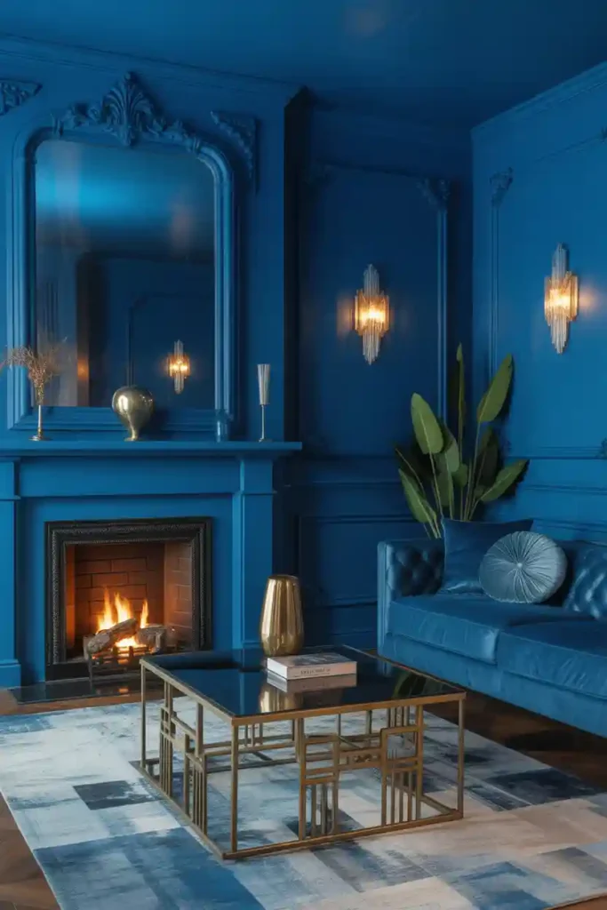 Cobalt Fireplace with Art Deco Details
