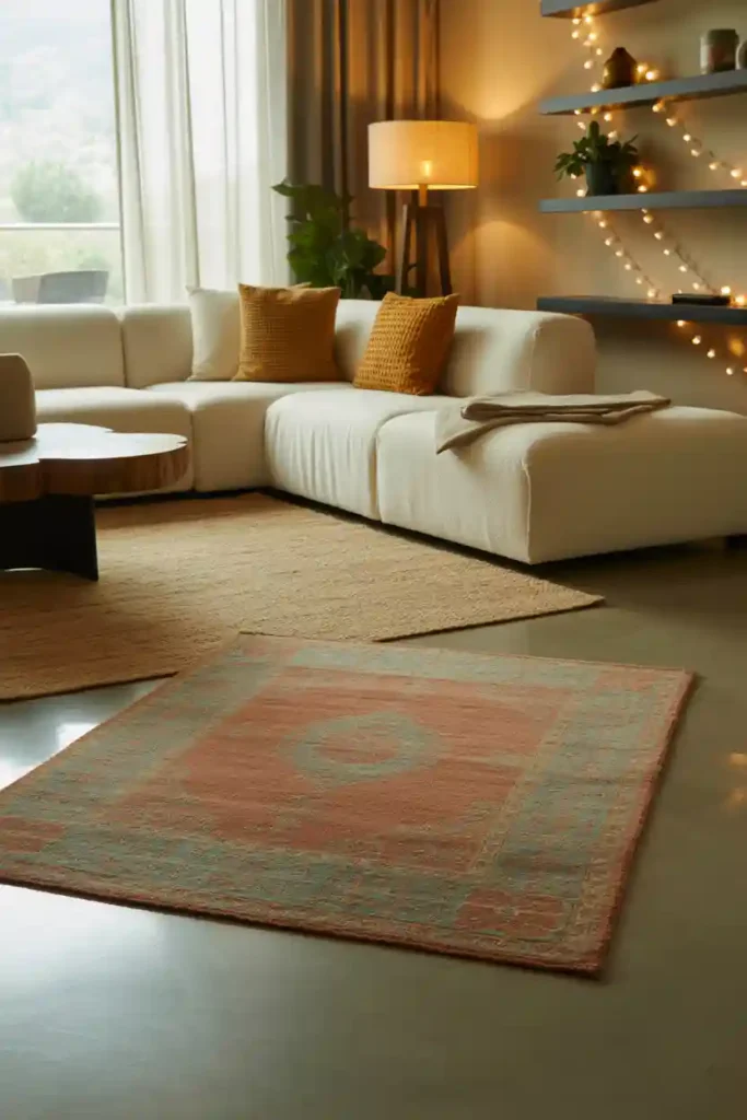 Layered Area Rugs Over Neutral Floors