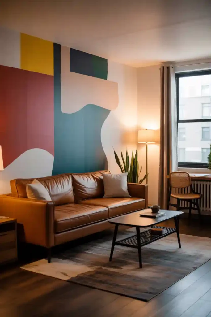  Brown Couch with Bold Artwork