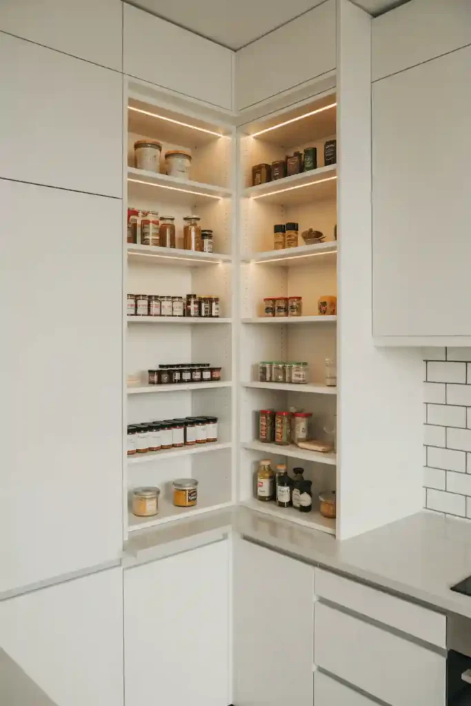 Minimalist White Corner Pantry