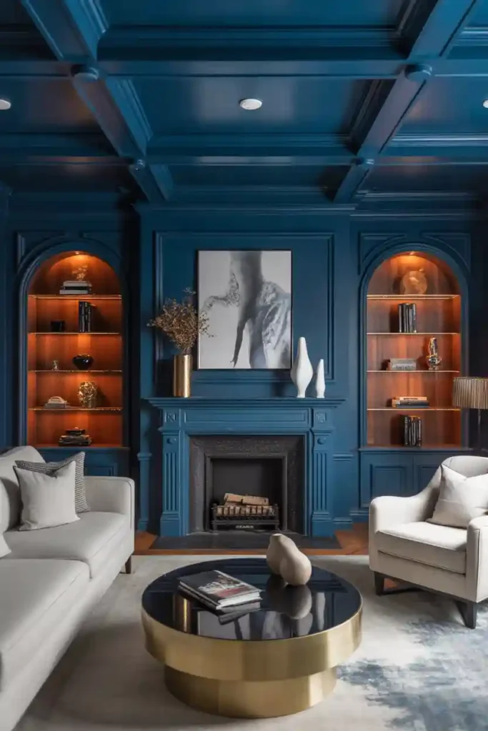  Blue Fireplace with Dark Ceiling Drama