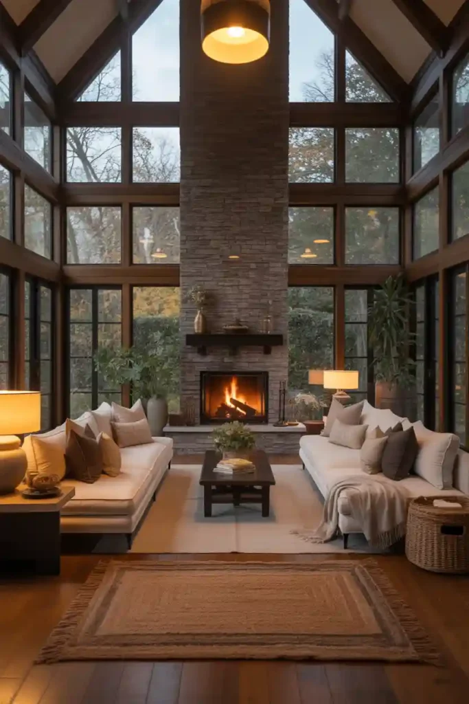 All-Season Sunroom with Fireplace