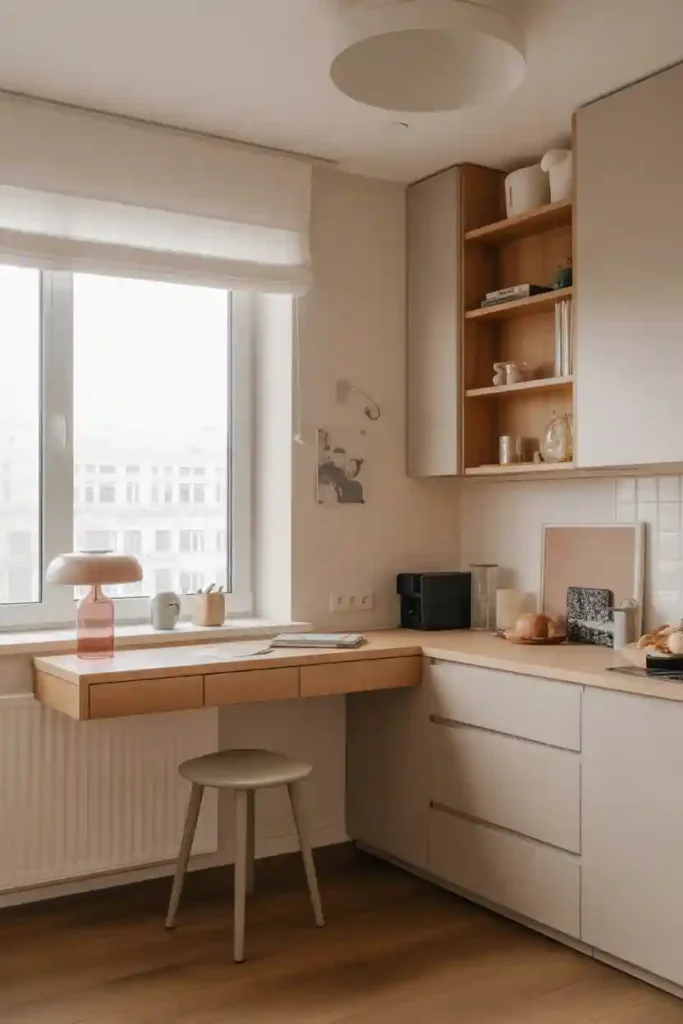 Floating Wall-Mounted Desk in a Small Kitchen