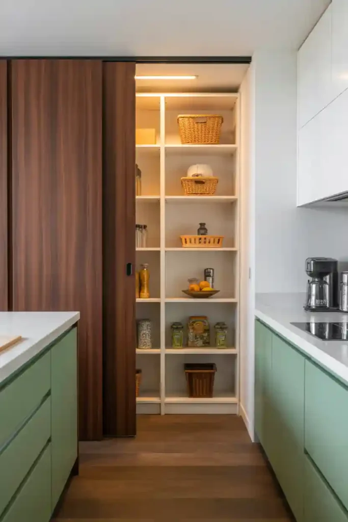 Hidden Pantry Behind a Sliding Panel