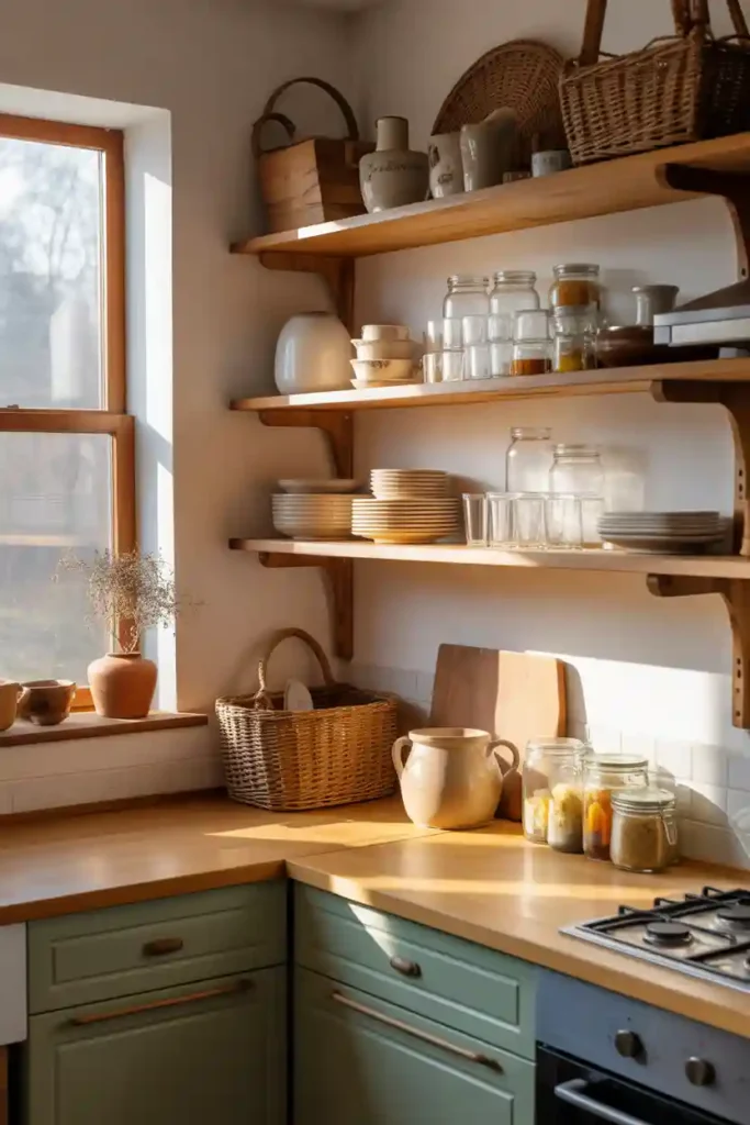 Incorporate Open Wooden Shelving