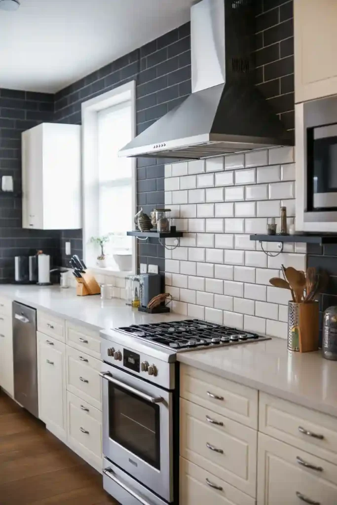 Glossy Subway Tile with Dark Grout