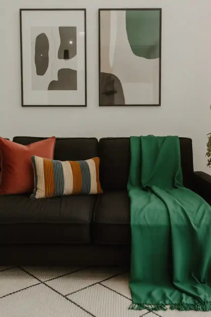 Black Sofa with Bold Accent Colors