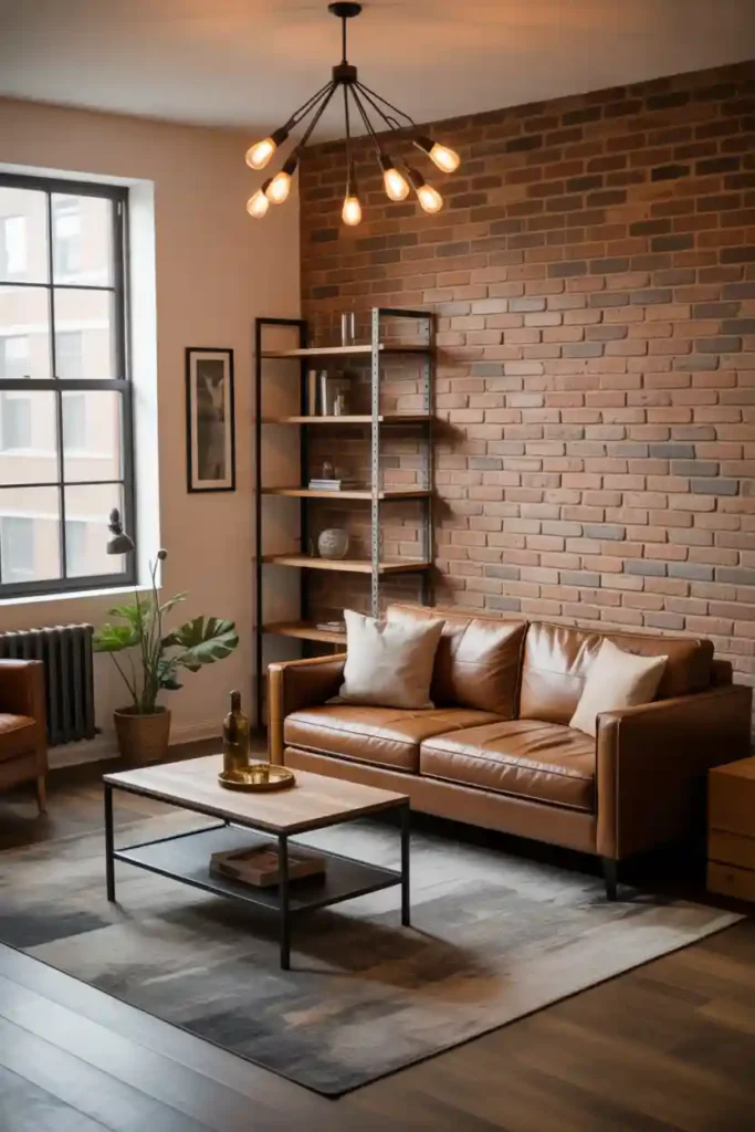  Brown Leather Couch with Industrial Touches