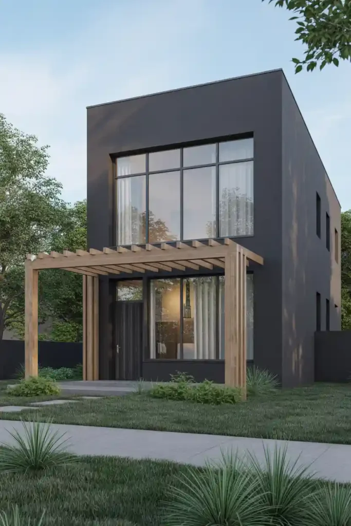 Charcoal Stucco with Wood Accents