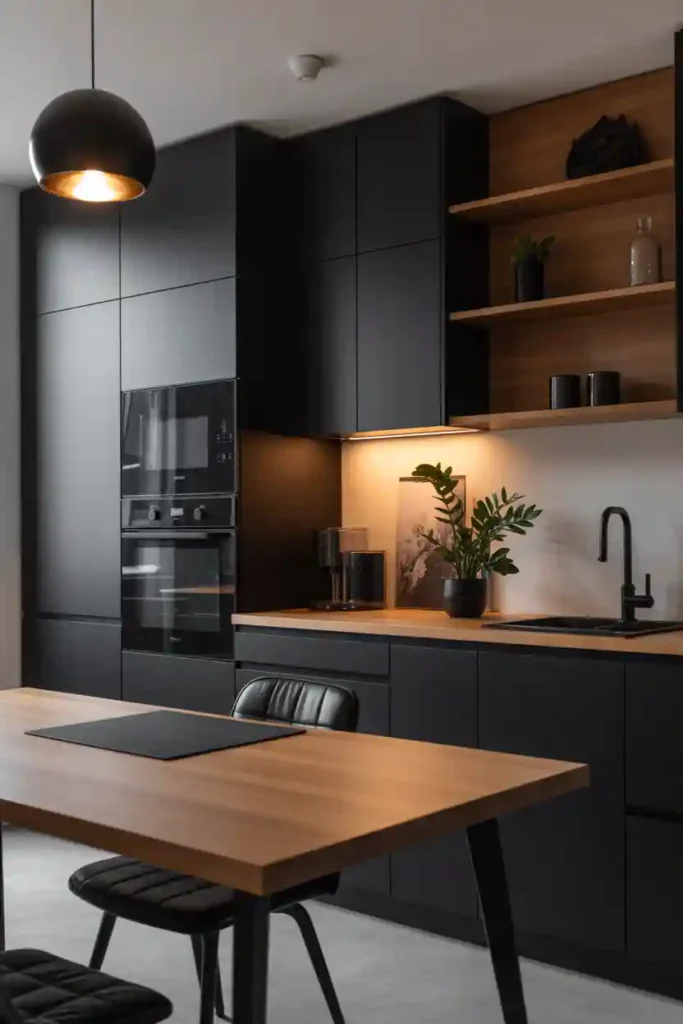 Minimalist Black and Wood Kitchen Desk