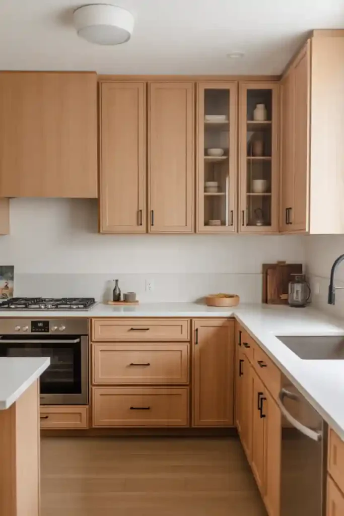 Warm Wood Cabinets with Sleek Hardware