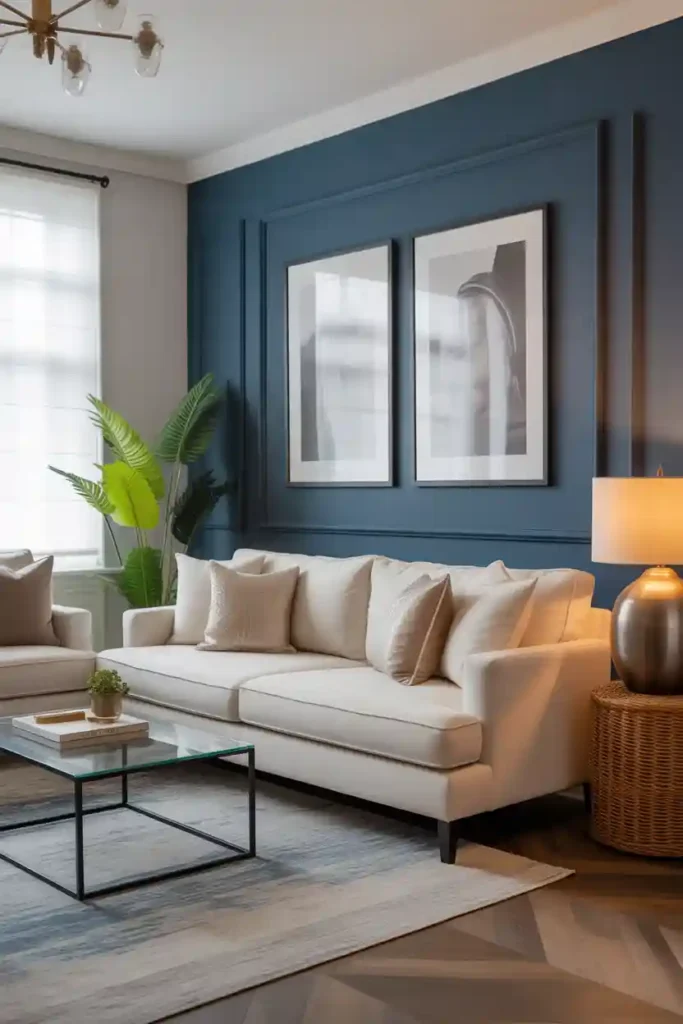 White Sofa with Bold Accent Wall