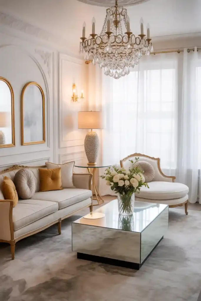 Glam White Sofa with Metallic Touches