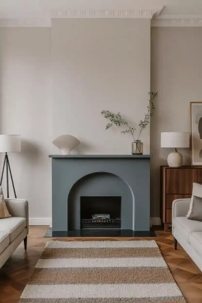 Matte Blue Fireplace with Minimalist Decor