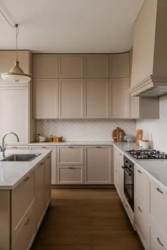 Minimalist Slab Cabinets with Classic Accents