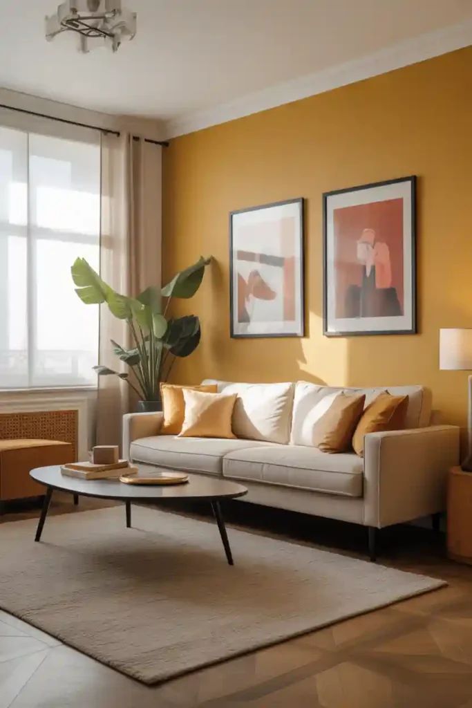 Yellow Accent Wall with Neutral Décor