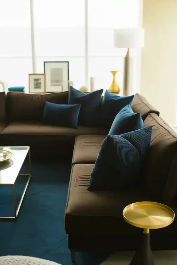 Brown Couch with Blue Accent Decor