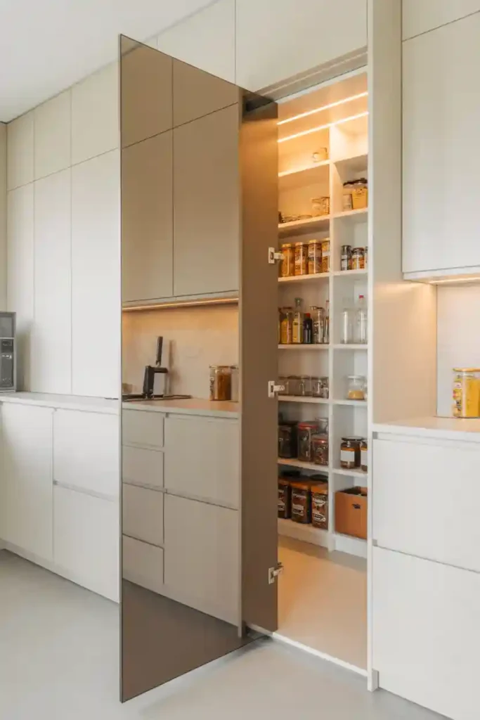 Hidden Pantry with Vertical Slat Design
