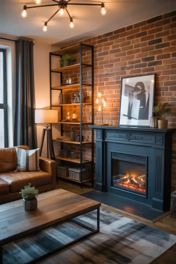 Navy Fireplace with Industrial Elements