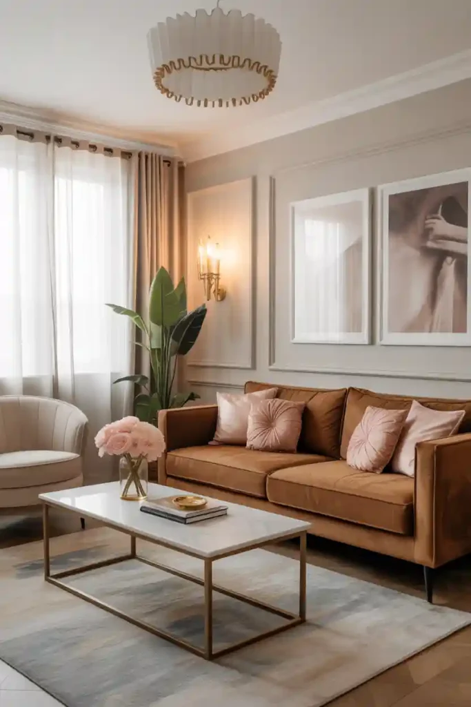  Glam Apartment with Brown Velvet Couch