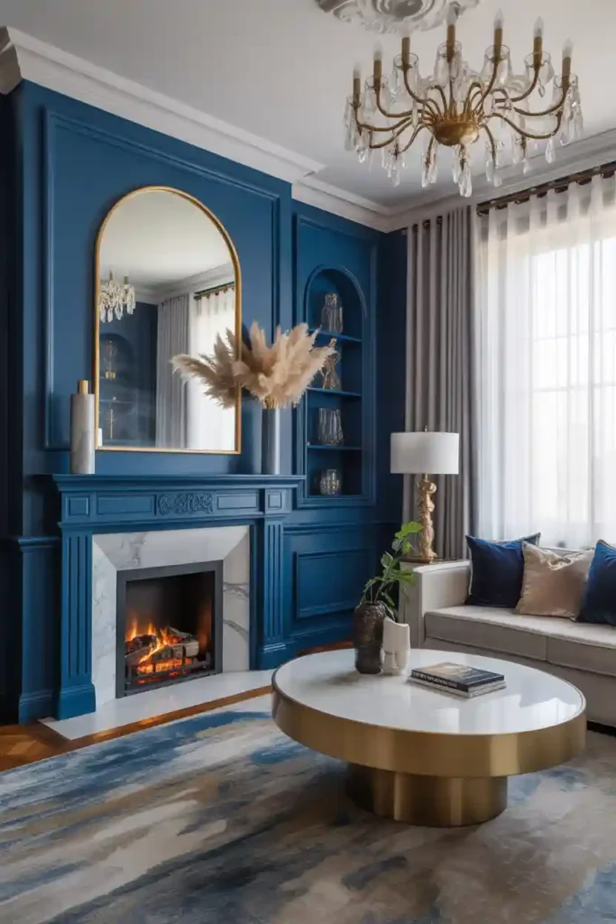 Royal Blue Fireplace with Marble Surround