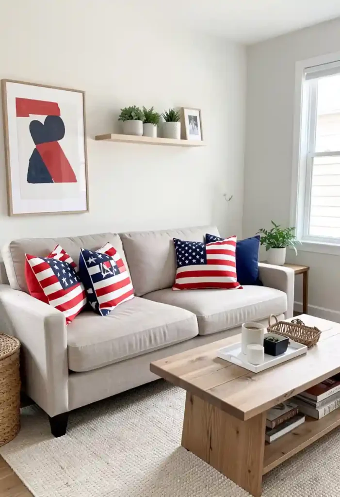 Patriotic Throw Pillow Layering