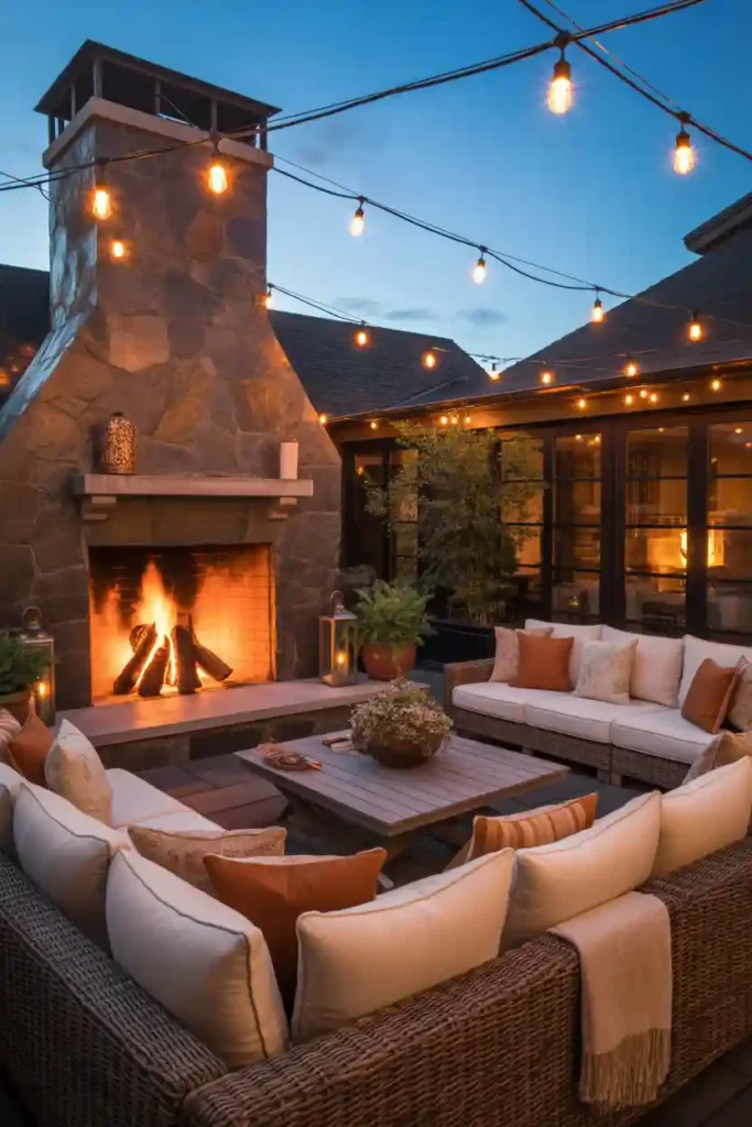 Stone Fireplace Patio Lounge