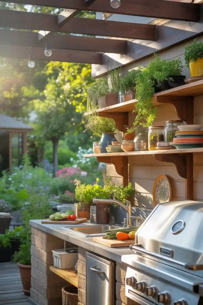 Outdoor Kitchen with Open Shelving