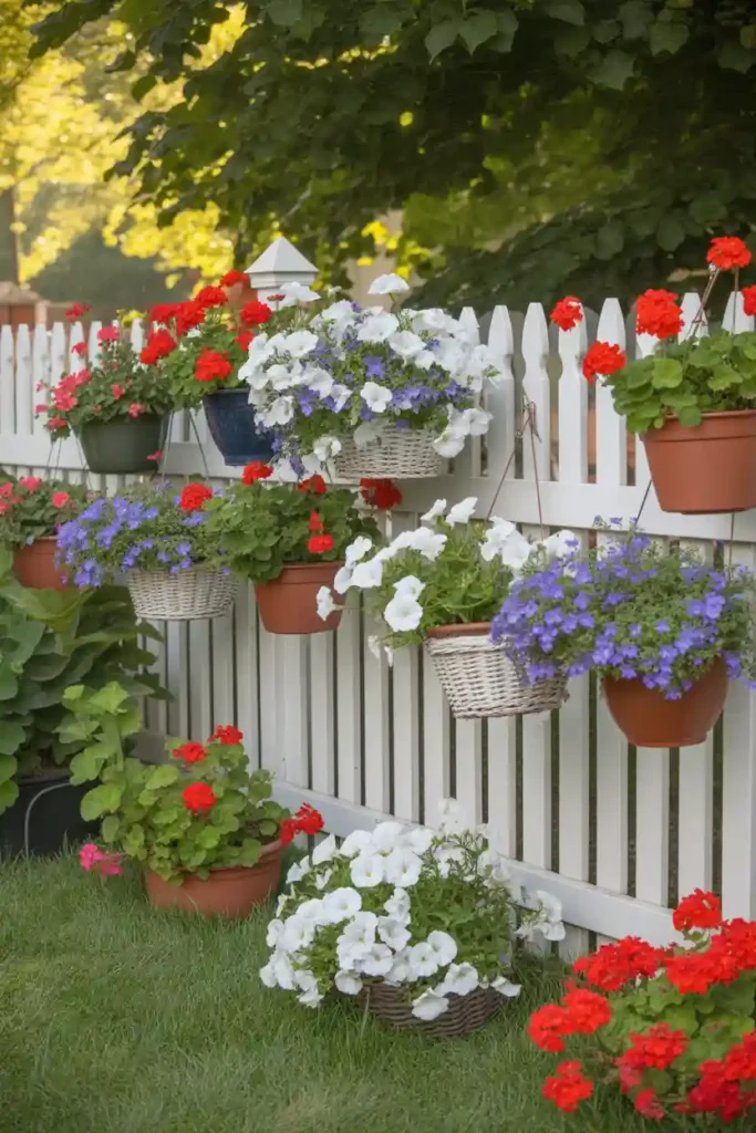 Patriotic Flower Pot Fence Rail