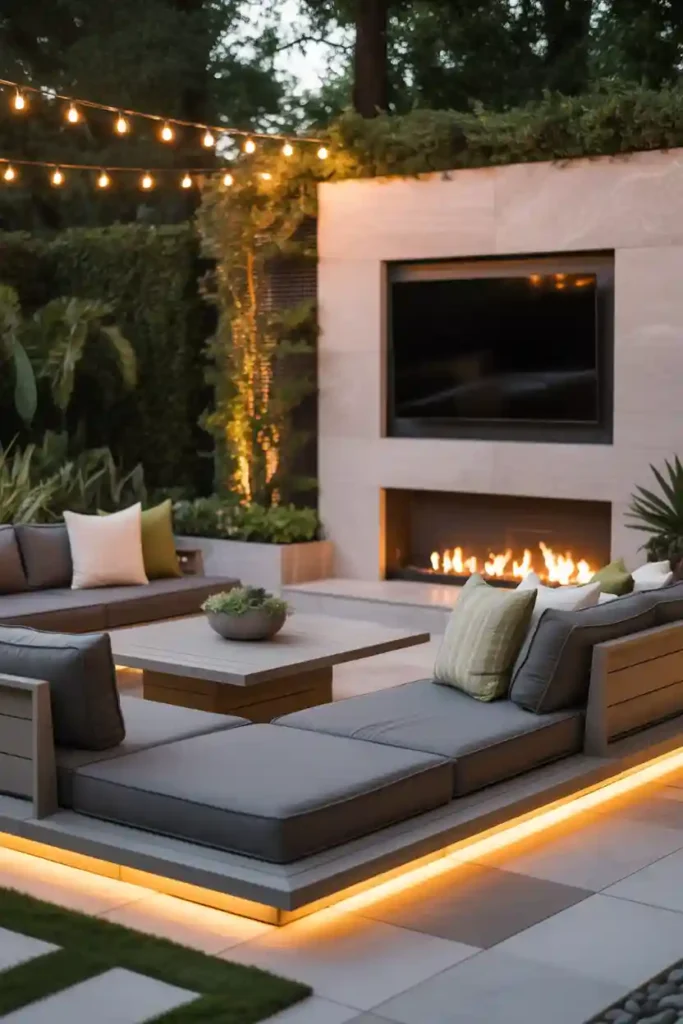 Outdoor Living Room with TV and Fireplace