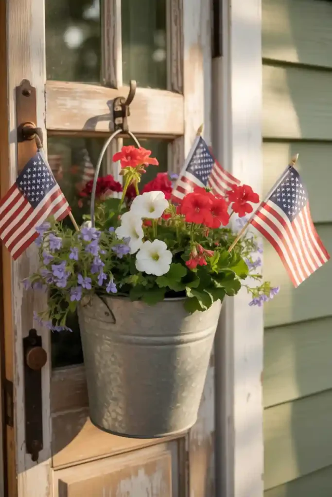 Patriotic Metal Bucket Door Display