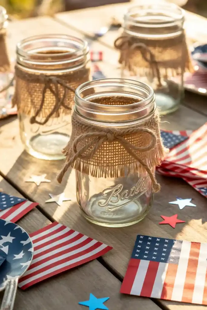 Burlap Wrapped Mason Jar Glasses