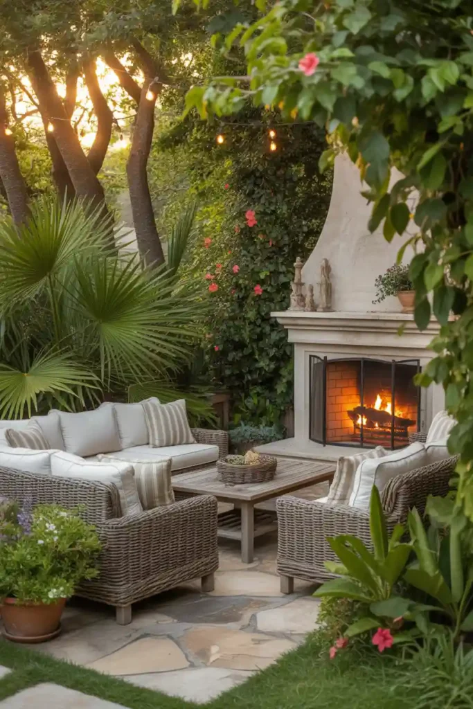 Garden Patio Living Room with Fireplace