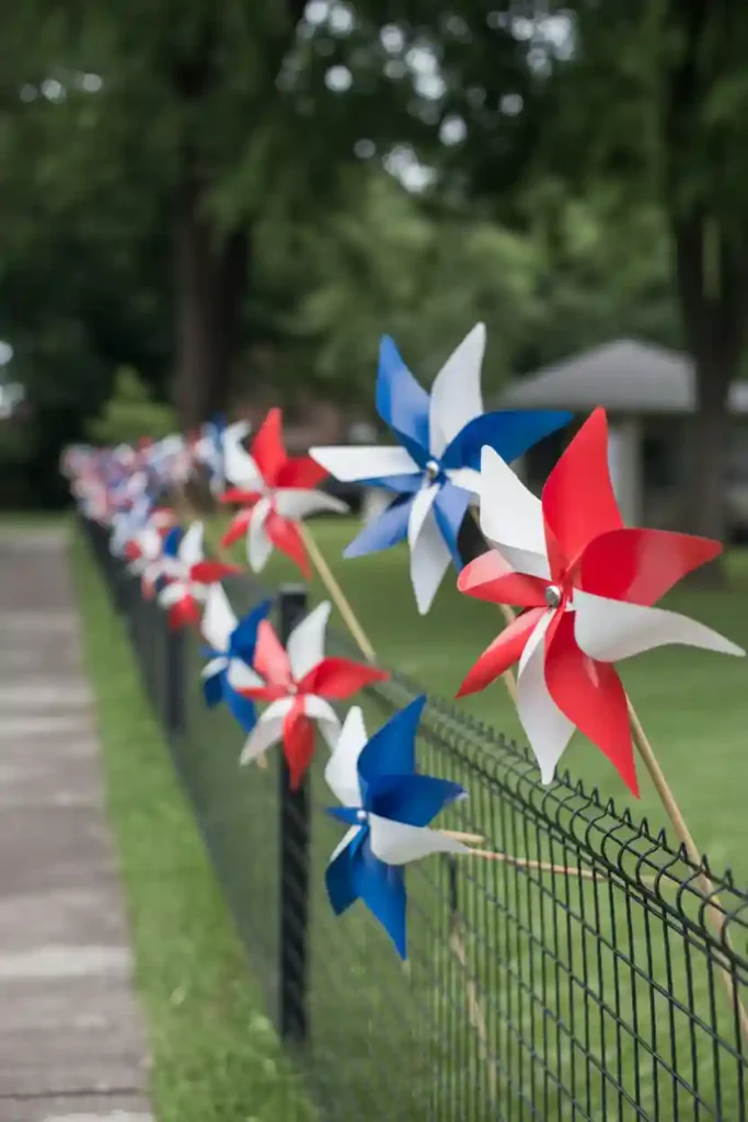 Patriotic Wind Pinwheel Fence Line