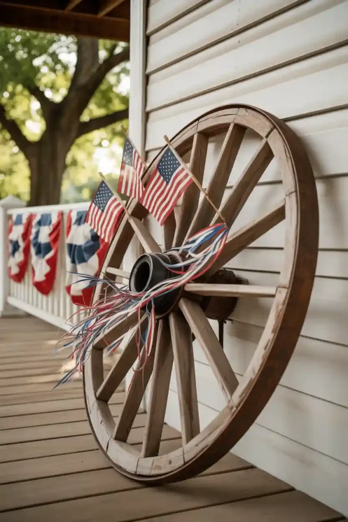 Rustic Wagon Wheel Flag Display