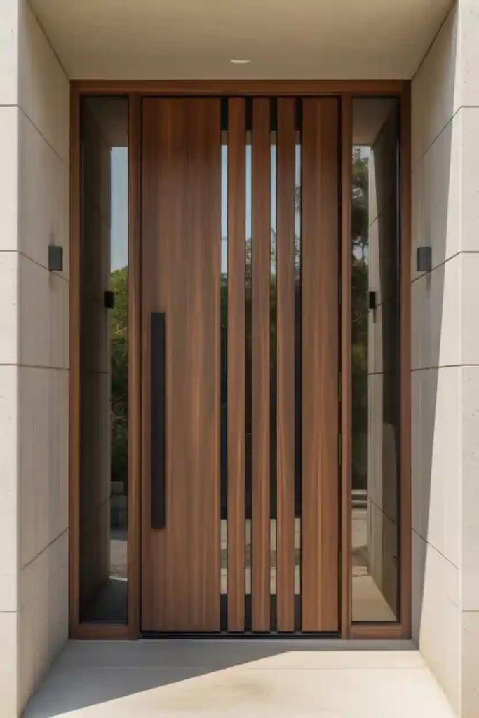 Wooden Door with Vertical Glass Inserts