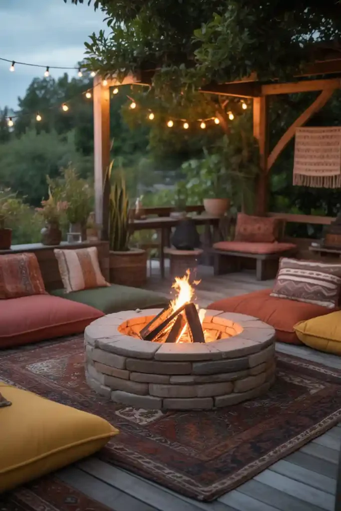Boho Outdoor Living Room with Fire Pit