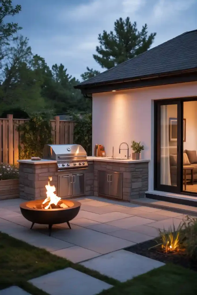 Compact Kitchen with Fire Pit Accent