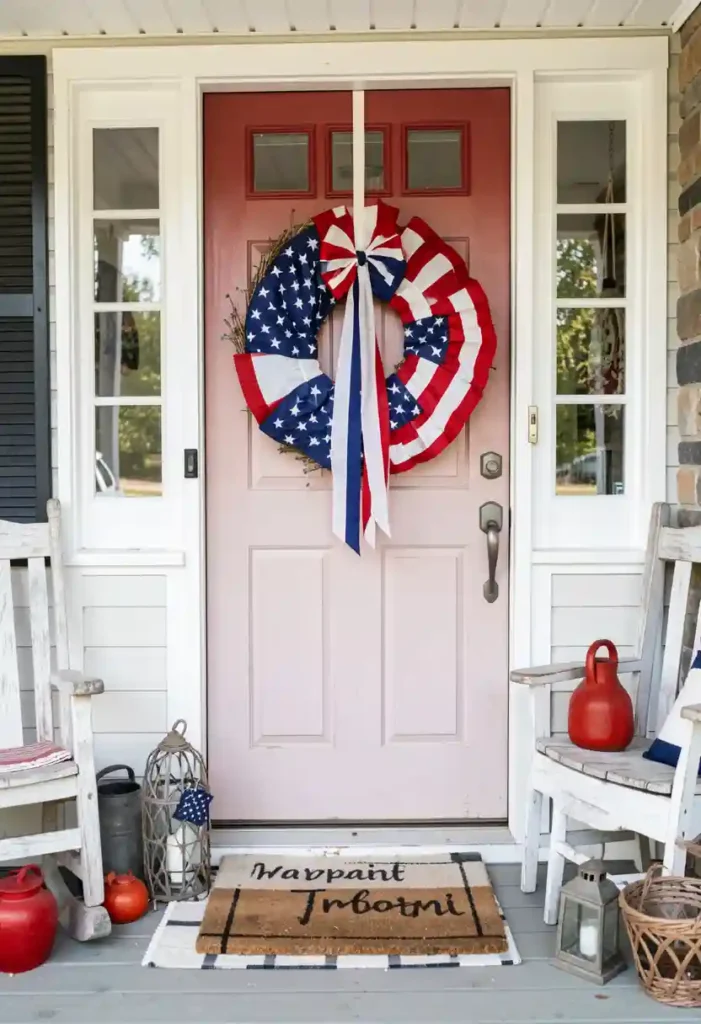 American Flag Wreath on the Front Door