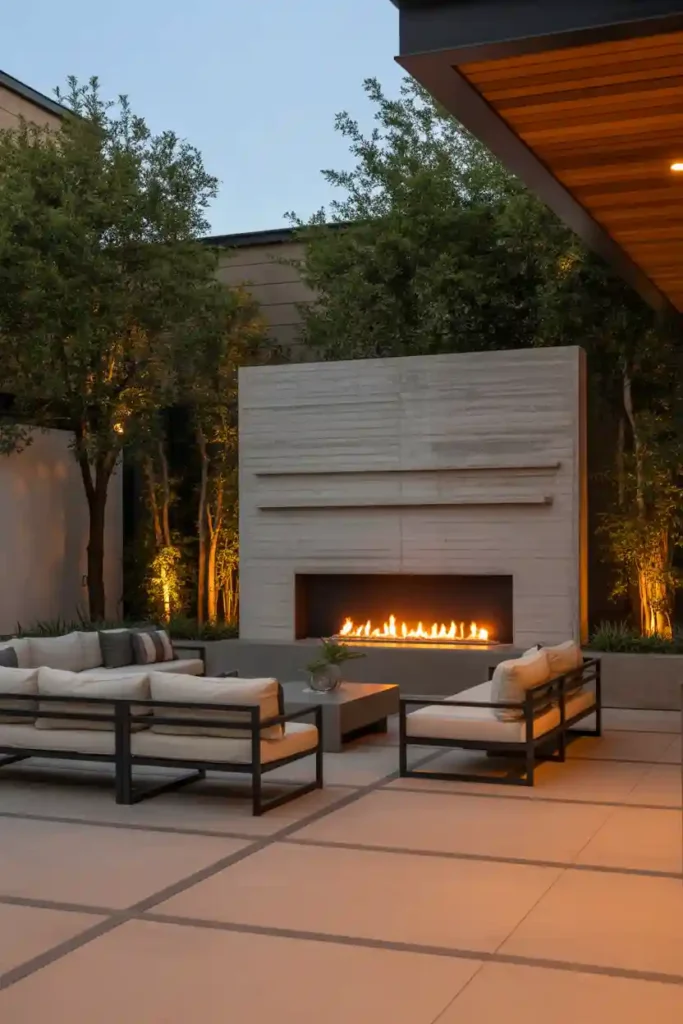 Modern Outdoor Living Room with Linear Fireplace