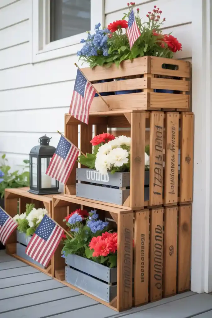  Patriotic Farmhouse Porch Crate Display