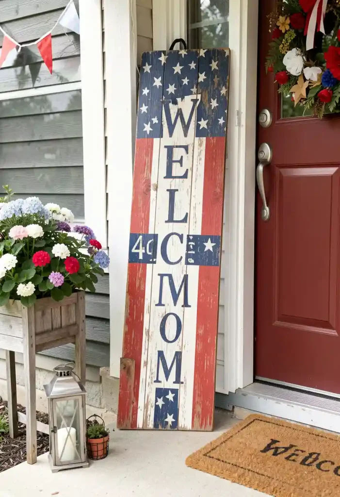 Wooden Patriotic Welcome Sign