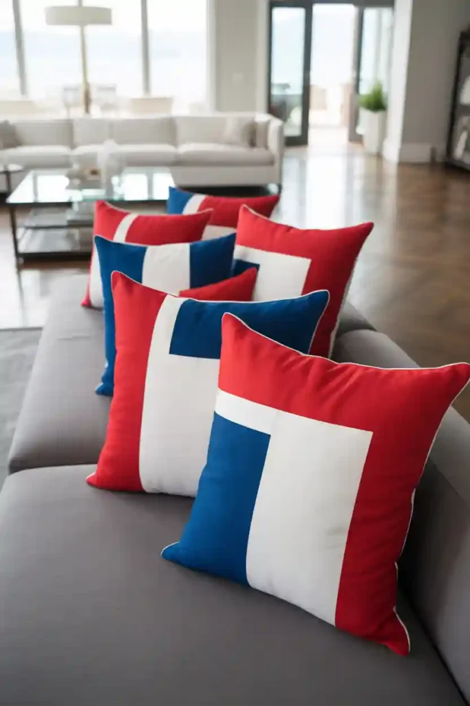Bold Red White and Blue Color Block Pillows