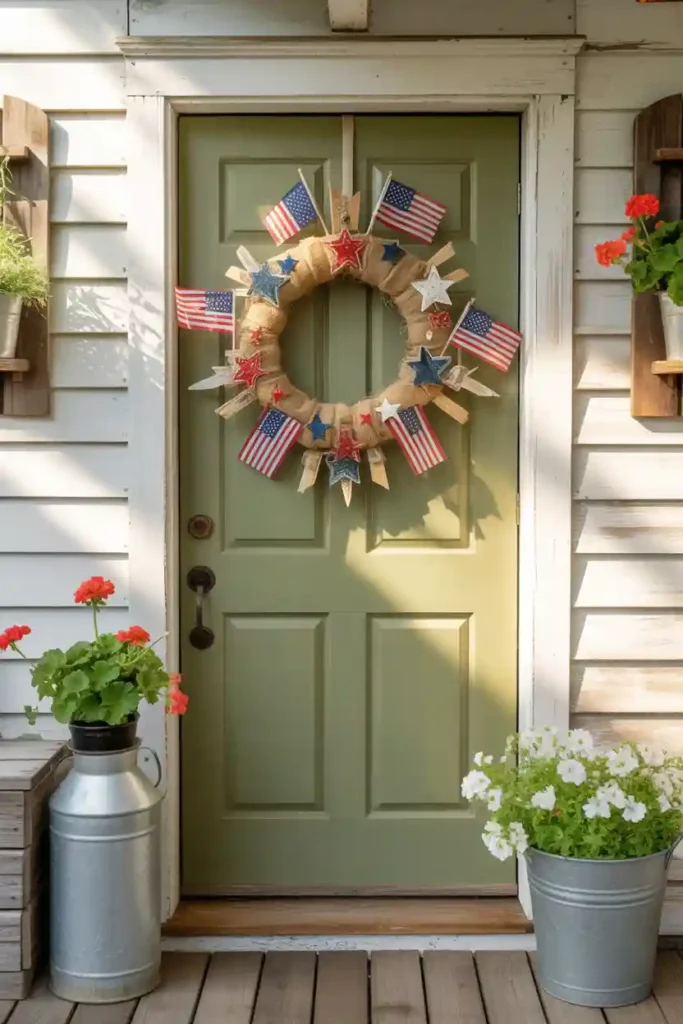 Burlap and Flag Front Door Wreath
