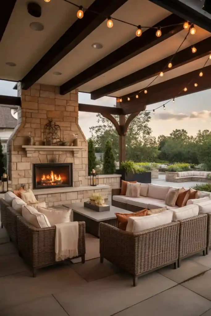 Covered Patio Living Room with Fireplace