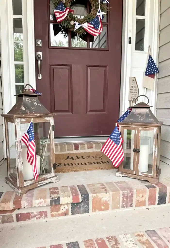 Rustic Lanterns with Mini American Flags