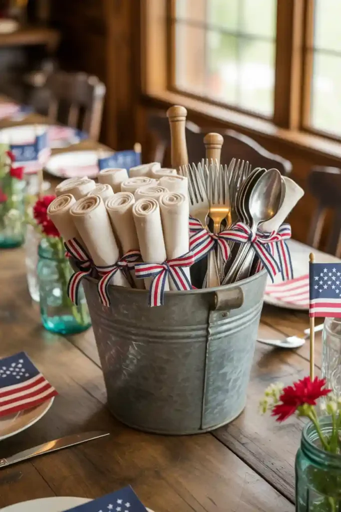 Galvanized Bucket Utensil Holder