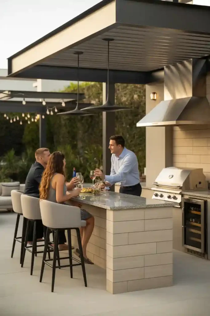 Outdoor Kitchen with Bar Seating